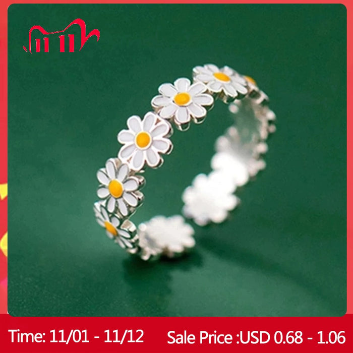 Vintage Daisy Flower Rings For Women Korean Style Adjustable Opening Finger Ring Bride Wedding Engagement Statement Jewelry Gif - Allofbeauty